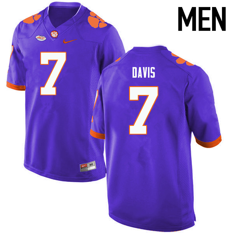 Men Clemson Tigers #7 LaSamuel Davis College Football Jerseys-Purple - Click Image to Close